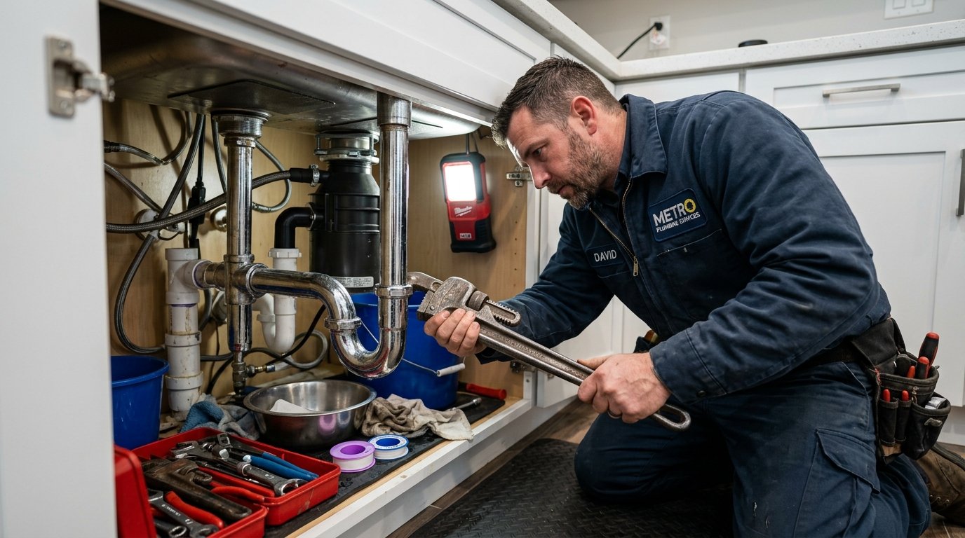 Plumber Fixing Kitchen Sink P-Trap